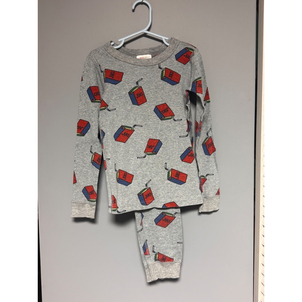 Hanna Andersson Kids Gray Juice Box Organic Cotton Pajama Set US 6-7 120cm